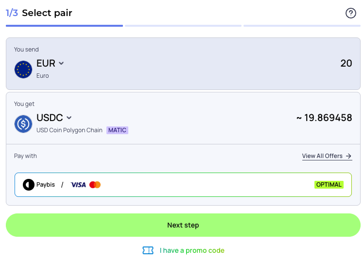 Select Paybis as the payment method.